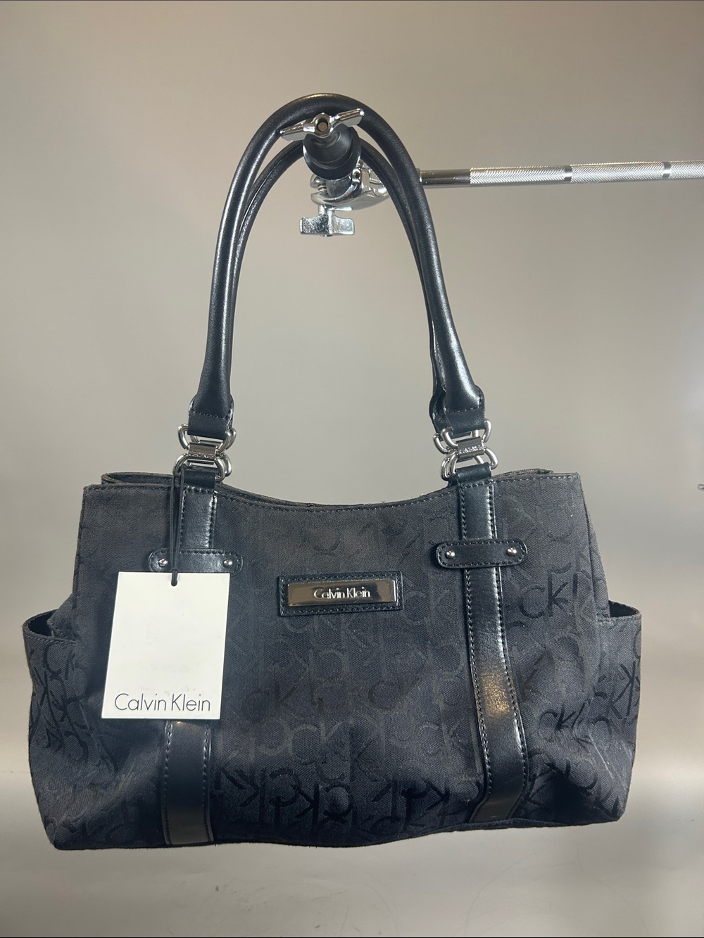 (10+) Calvin Klein Black All Over Logo Jacquard Shoulder Bag Purse H2ADF592 NWT